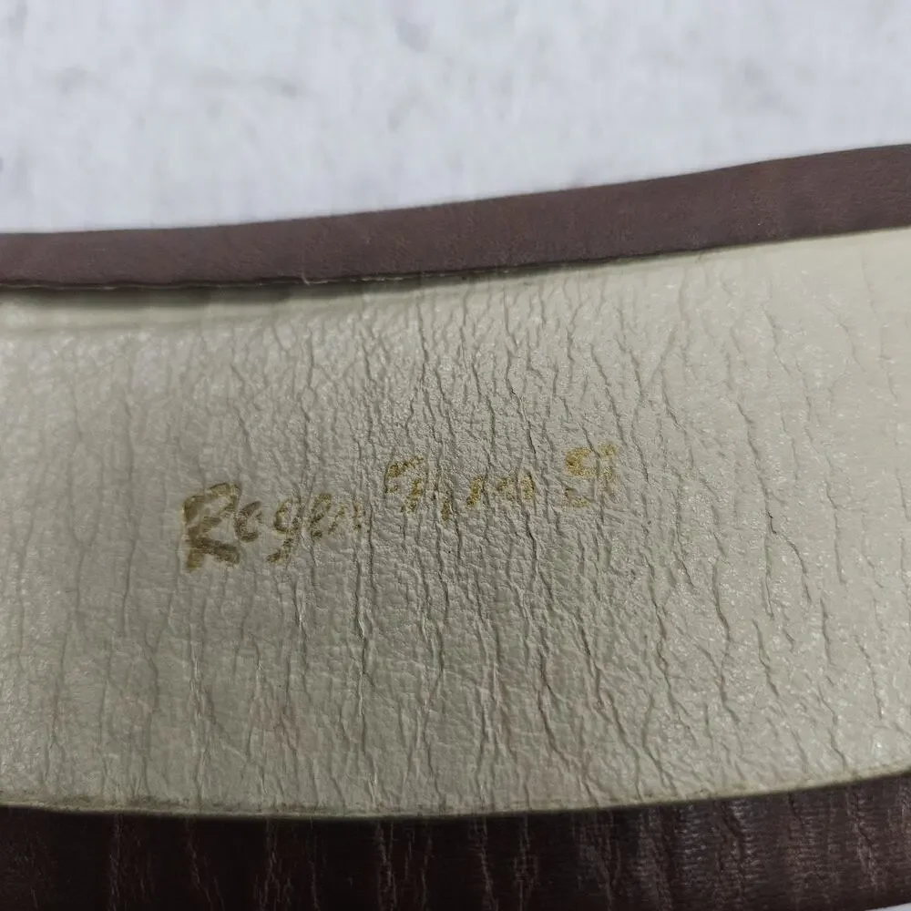 Vintage Brown Leather Waist Belt Size 26 Gold Buckle Roger Van S Classic‎ Clover